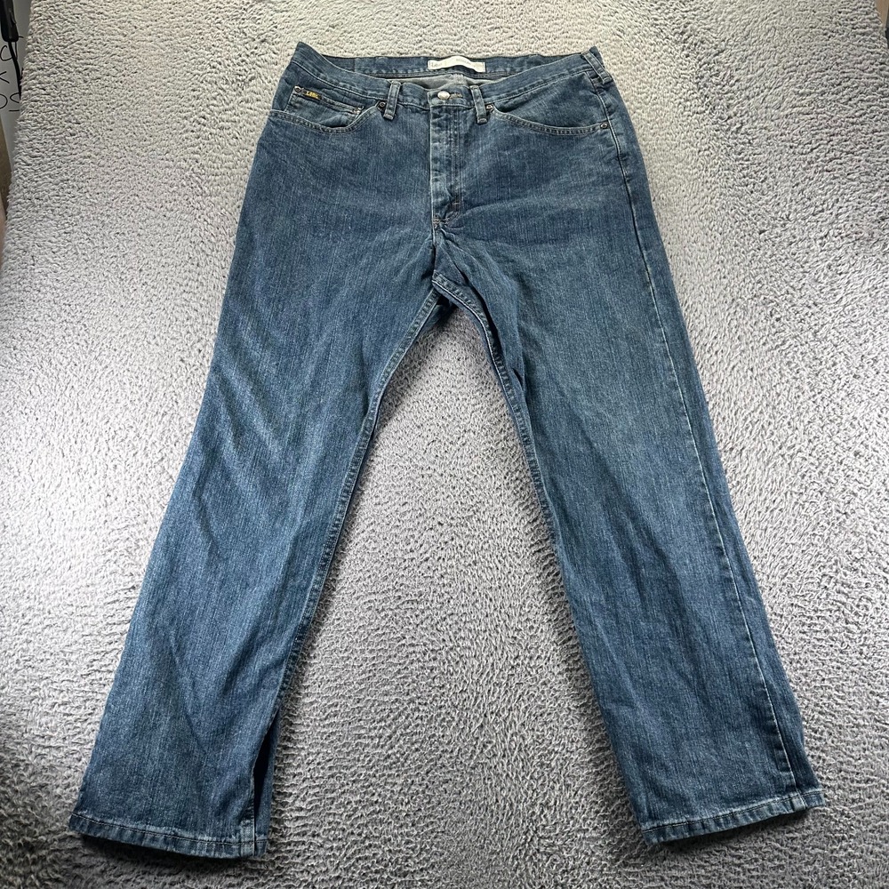 Leeβ Jeans Men's 36x30 Blue Cotton Denim Straight Workwear Faded Travel Outdoor